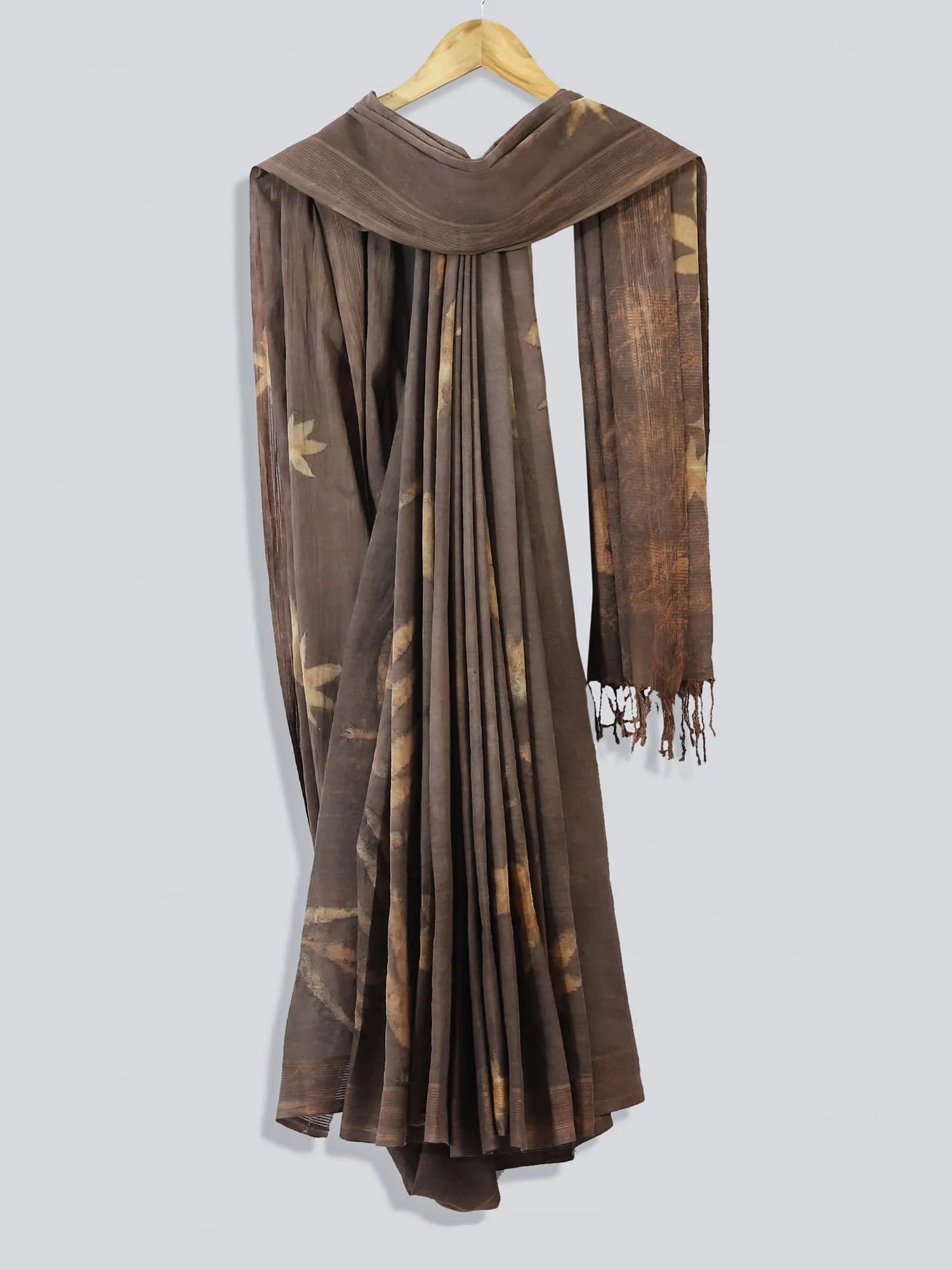 Woodland Mulmul Ecoprinted Cotton Saree Styling on the hanger 