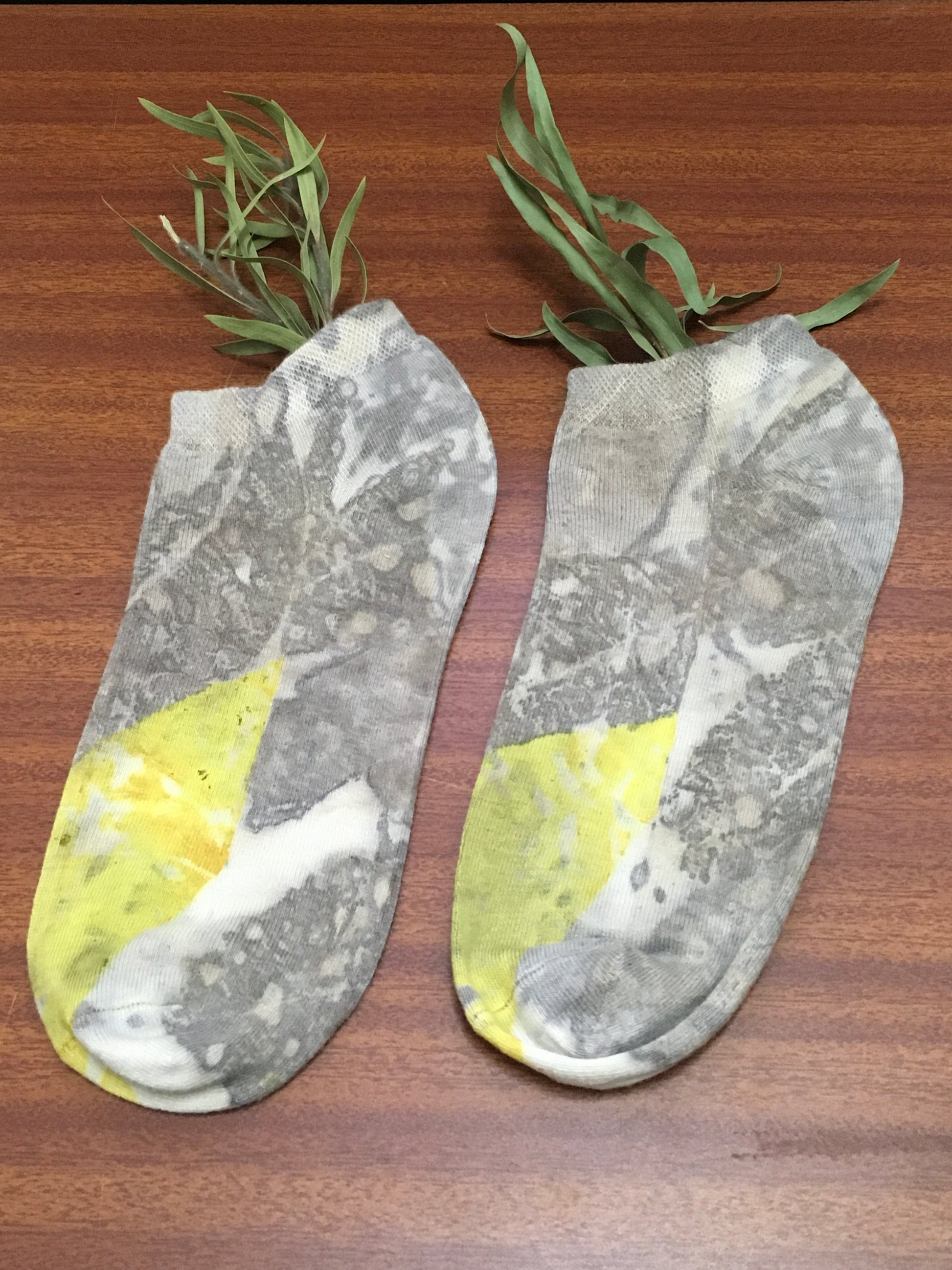 Guava leaf haldi eco printed cotton socks with natural botanical dye