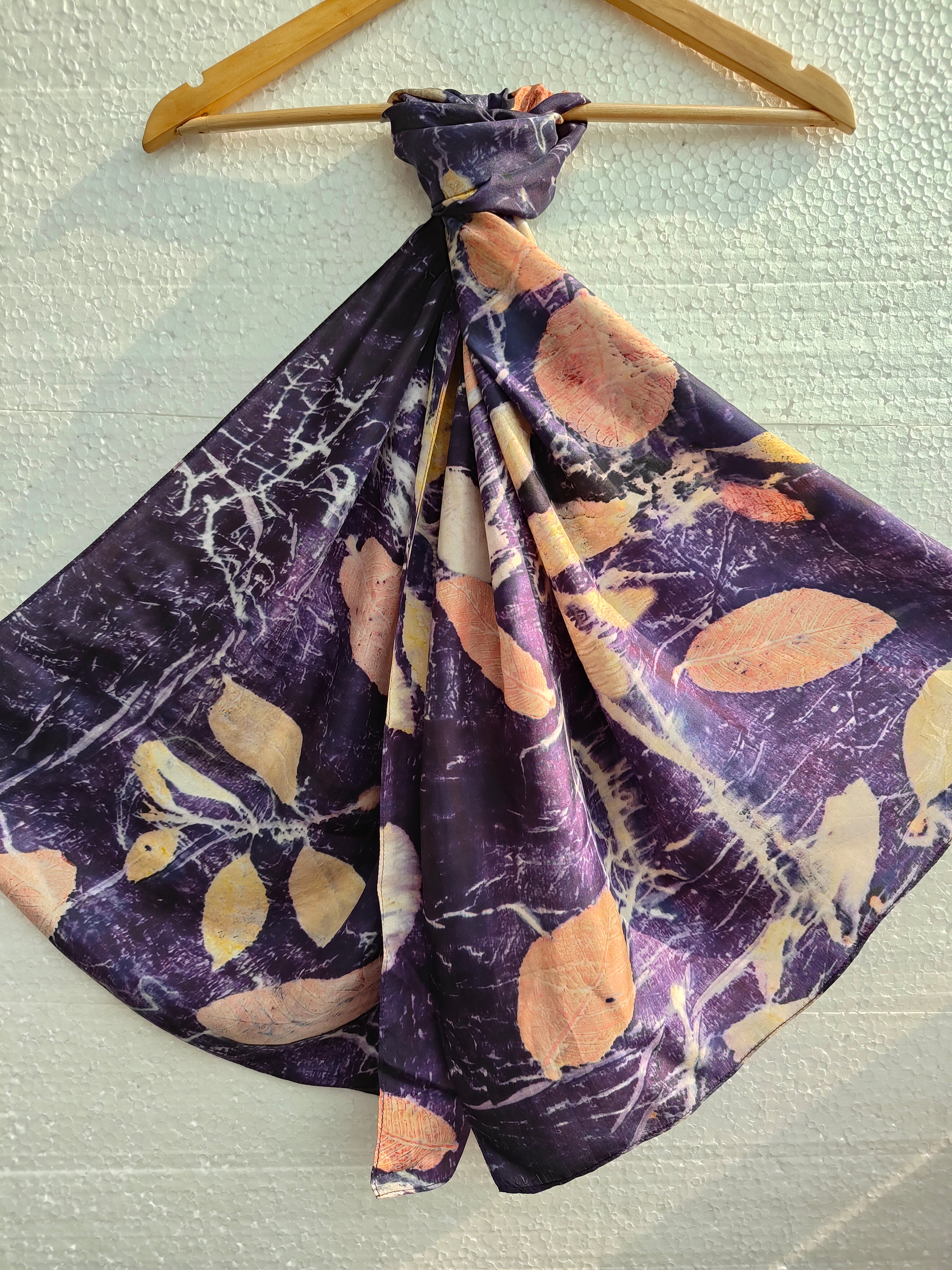An logwood dyed pure silk ecoprinted scarf