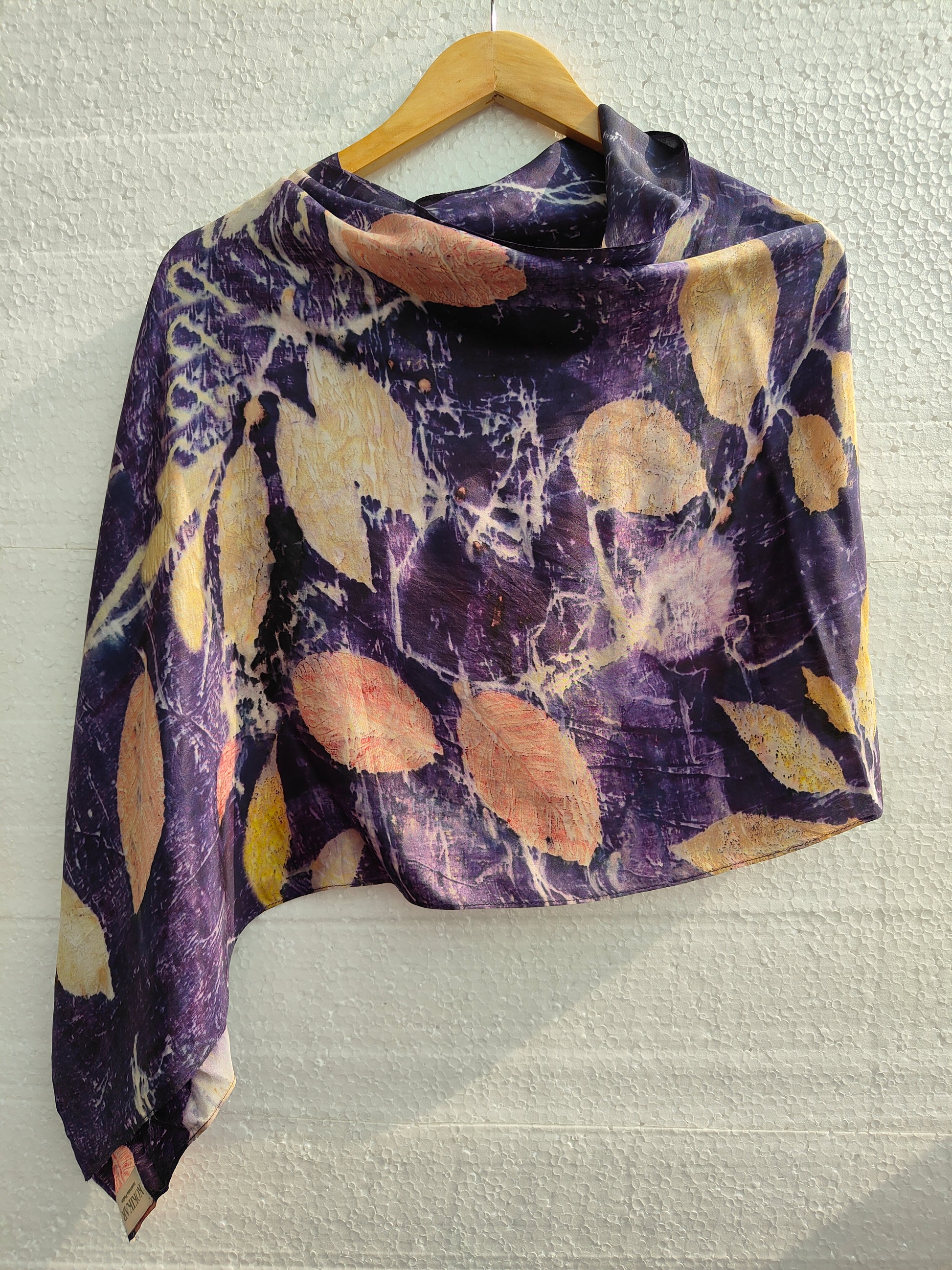 logwood ecoprinted pure silk scarf 