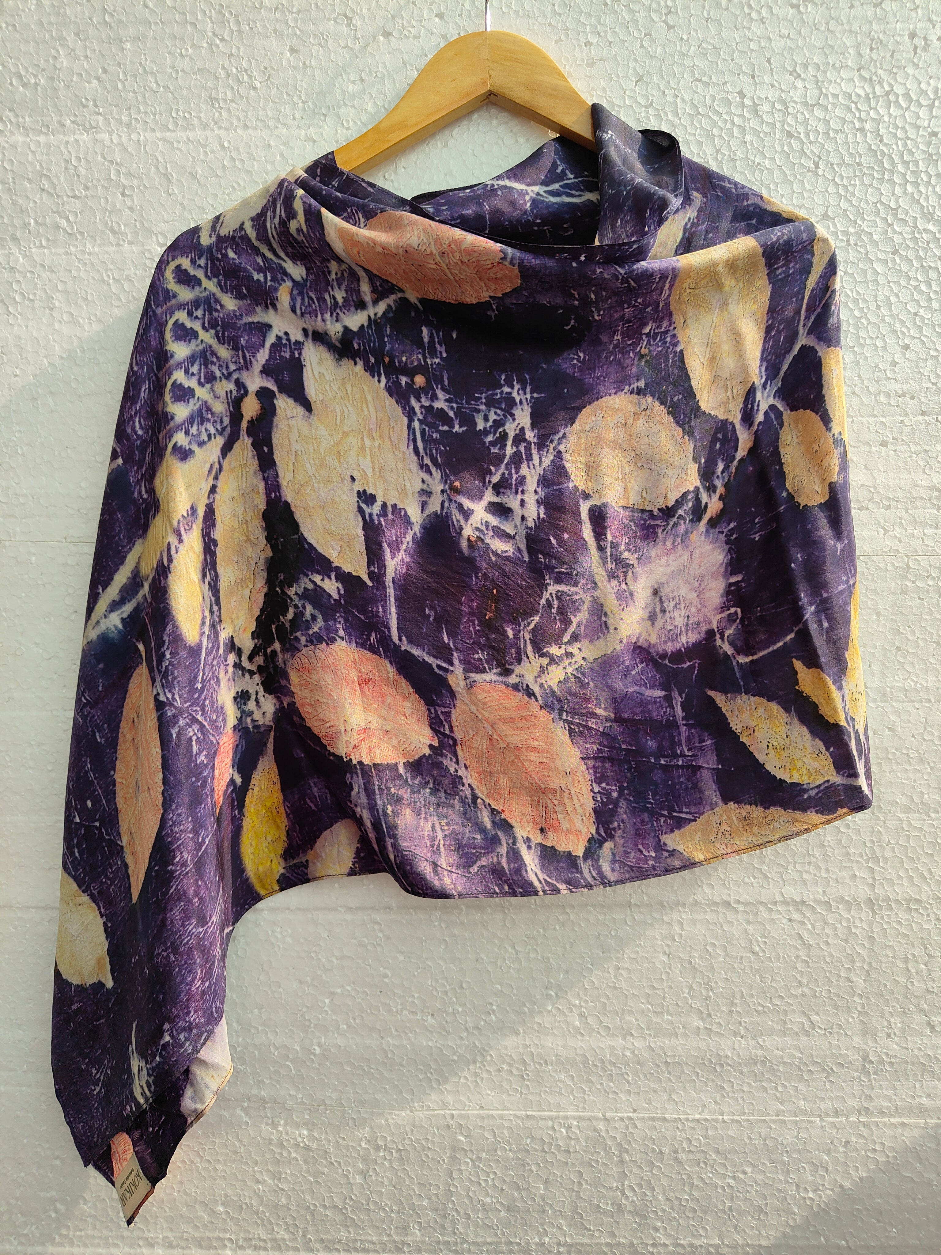 logwood ecoprinted pure silk scarf 