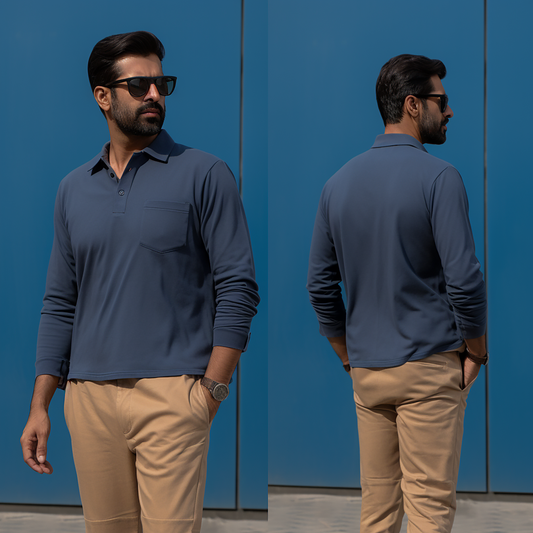 Mystic Blue Elegance: Men's Full-Sleeve Casual T-Shirt